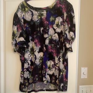 Rachel Roy 3x black and floral T-shirt blouse cute sleeves